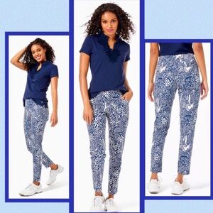 LILLY PULITZER UPF 50+ LUXLETIC 28" CORSO PANT IN HIGH TIDE NAVY GDAY MATE GOLF
